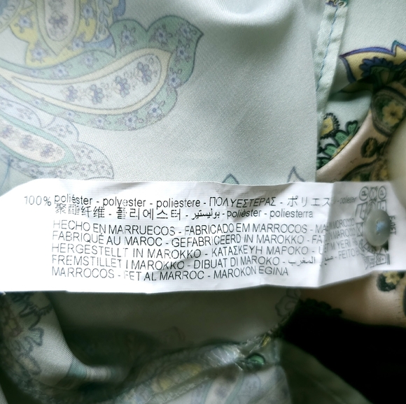 Zara Silky Satin Turquoise Floral Paisley Print Button-down Blouse women's XS - Picture 6 of 9